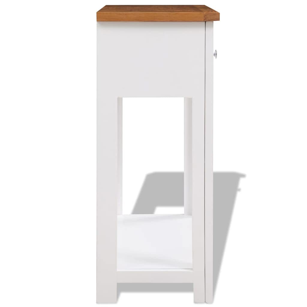Solid Oak Wood Console Table with Two Drawers and Shelf M98193