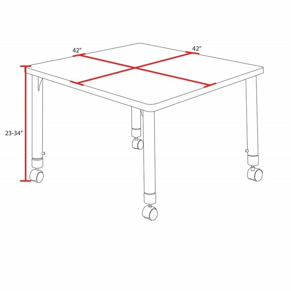 42" Square Mobile Table with 4 Blue Stack Chairs L93009