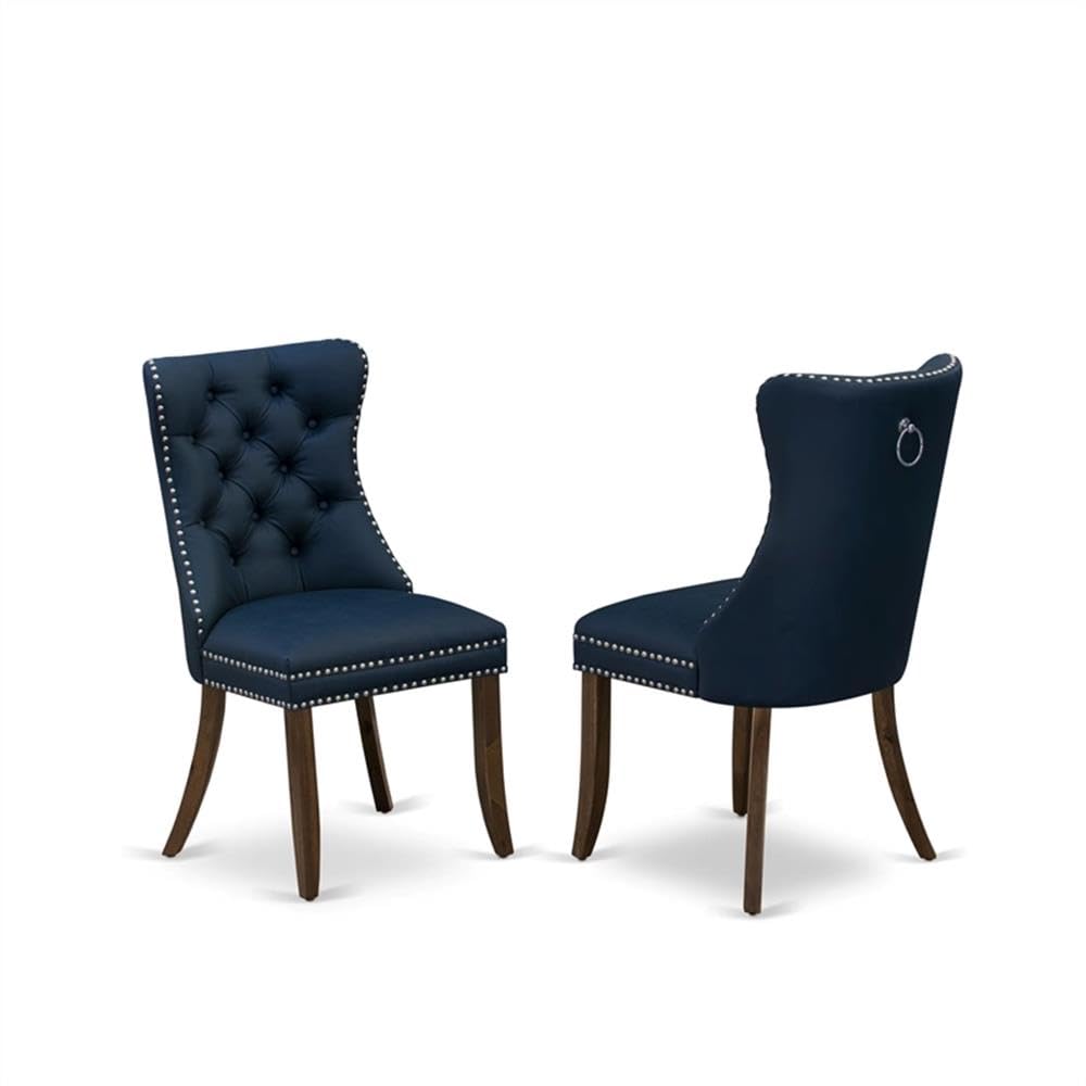 9-Piece Acacia Wood Dining Set with Navy Blue Faux Leather Chairs T41116