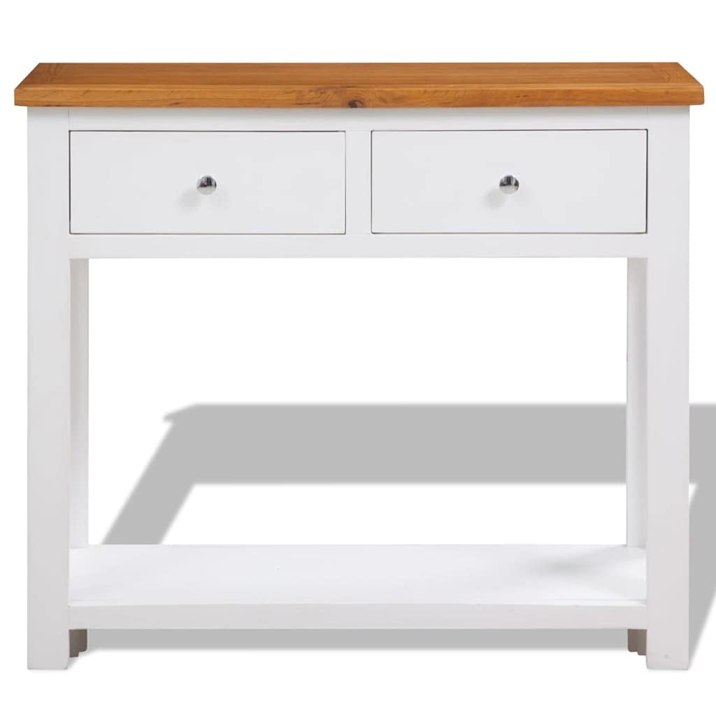 Solid Oak Wood Console Table with Two Drawers and Shelf M98193