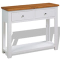 Solid Oak Wood Console Table with Two Drawers and Shelf M98193