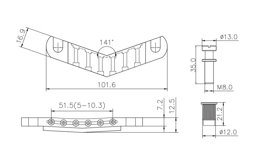 Black Guitar Stop Bar Tailpiece with Anchors and Studs X5947
