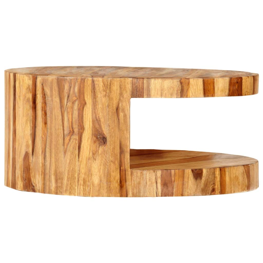 25.6" Solid Sheesham Wood Round Coffee Table with Storage Shelf A618948