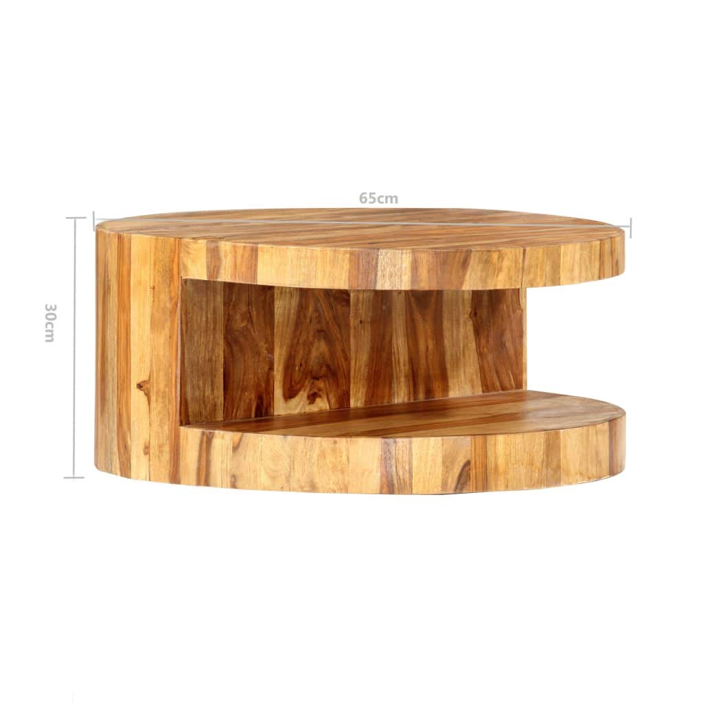 25.6" Solid Sheesham Wood Round Coffee Table with Storage Shelf A618948