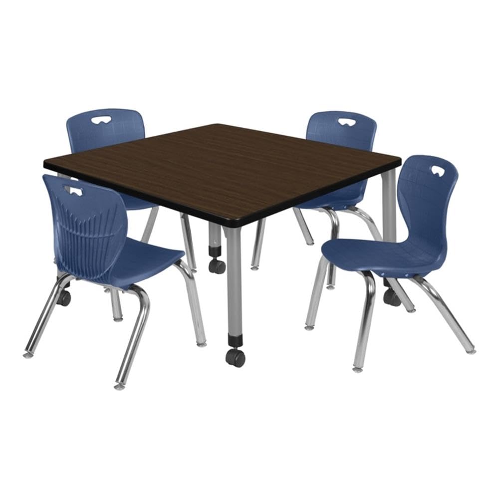 42" Square Mobile Table with 4 Blue Stack Chairs L93009