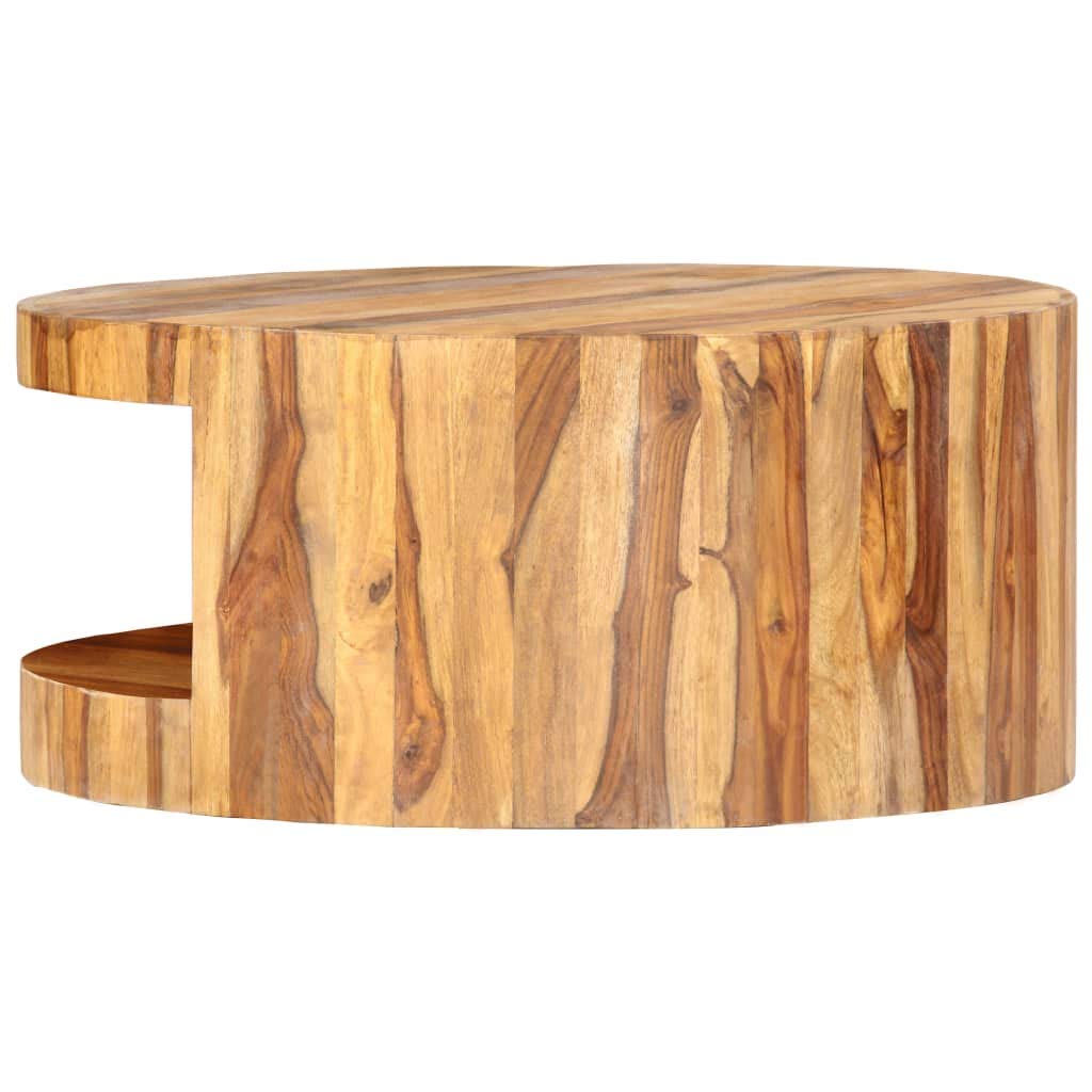 25.6" Solid Sheesham Wood Round Coffee Table with Storage Shelf A618948