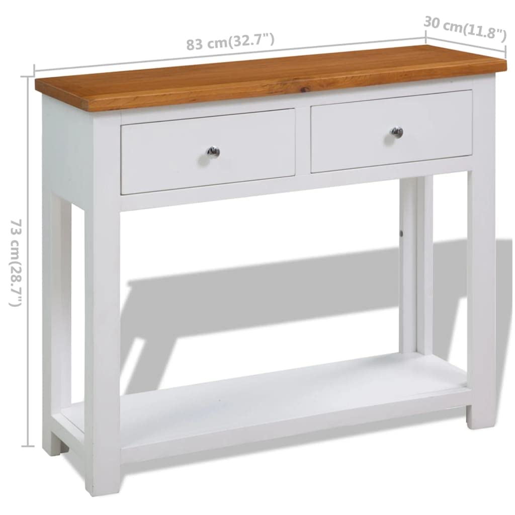Solid Oak Wood Console Table with Two Drawers and Shelf M98193