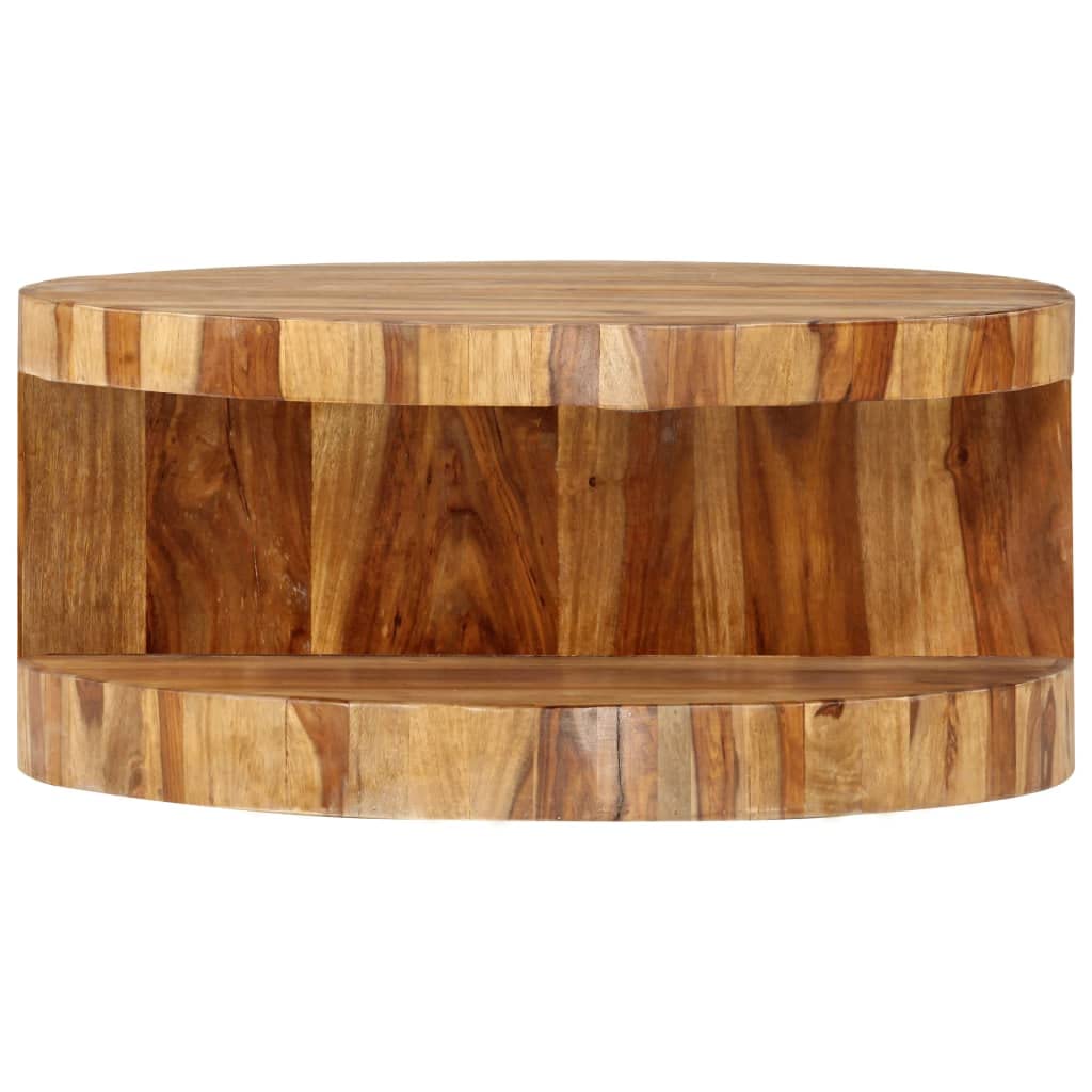 25.6" Solid Sheesham Wood Round Coffee Table with Storage Shelf A618948