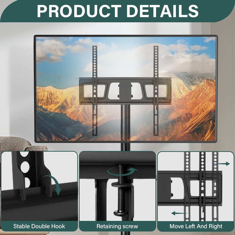 Rolling TV Stand with Wheels for 32-55Inch Screens up to 55lbs Black P180381