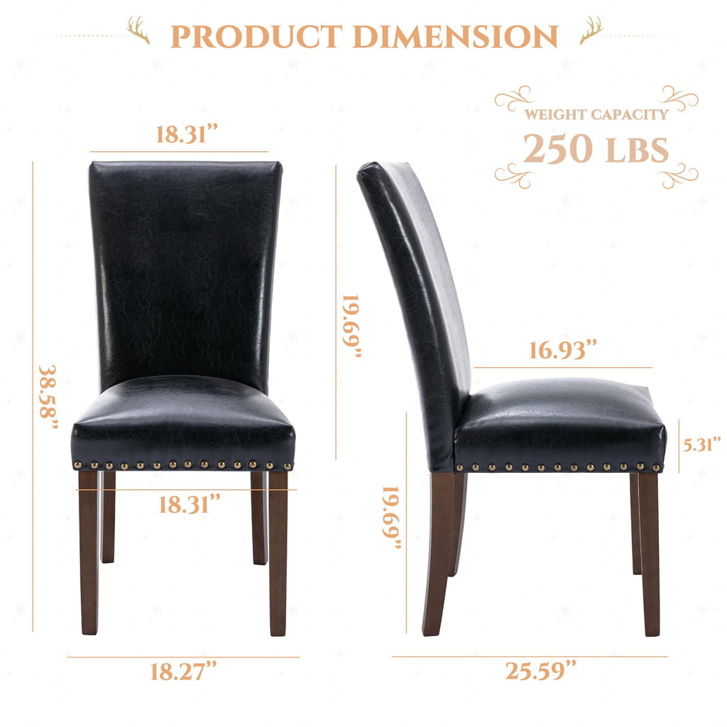 Black Upholstered Dining Chairs Set of 6 with Wood Legs L4065