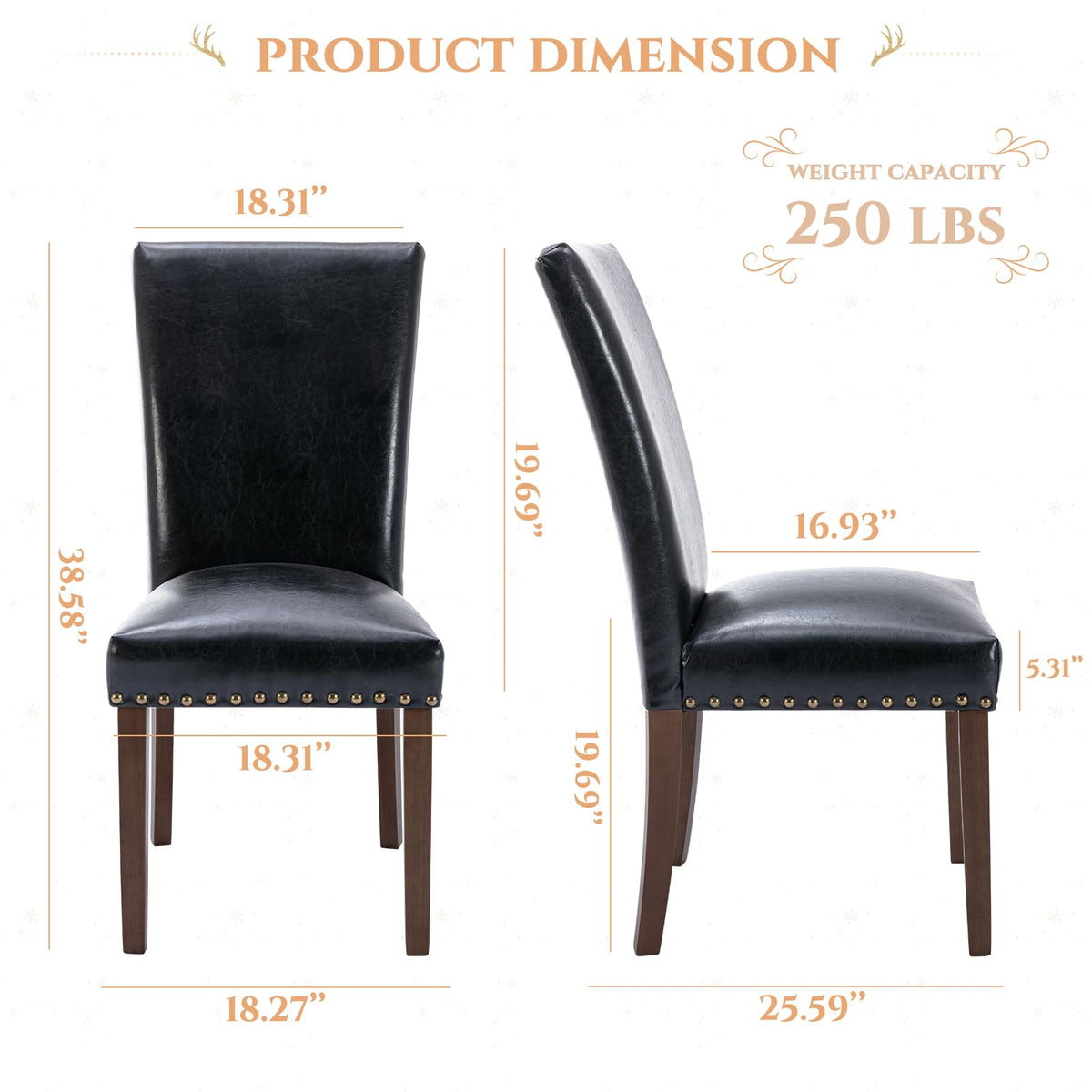Black Upholstered Dining Chairs Set of 6 with Wood Legs L4065