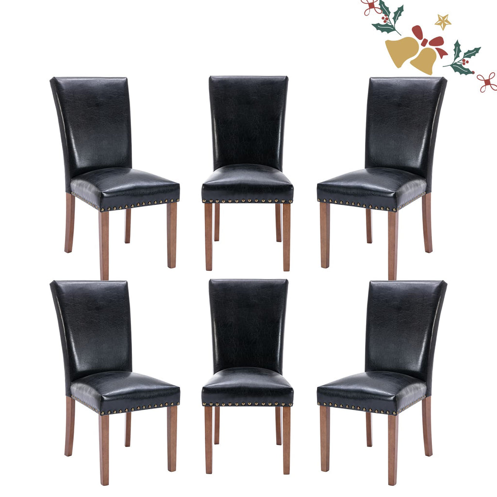 Black Upholstered Dining Chairs Set of 6 with Wood Legs L4065