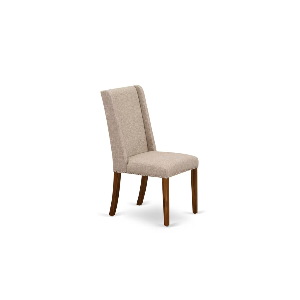 5-piece Wooden Dining Room Set with 4 Light Tan Linen Chairs W29310