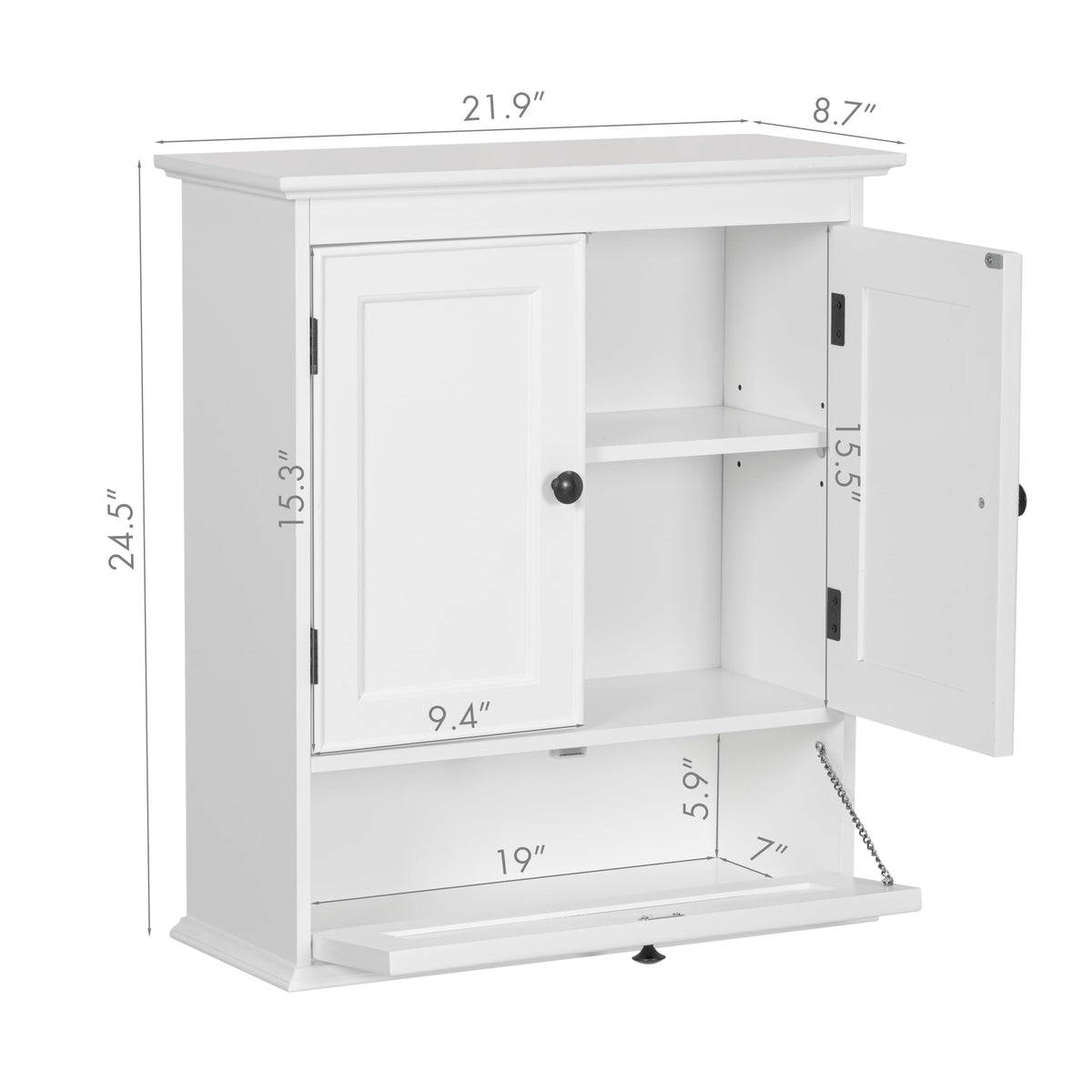 White Bathroom Wall Cabinet with Doors D973626