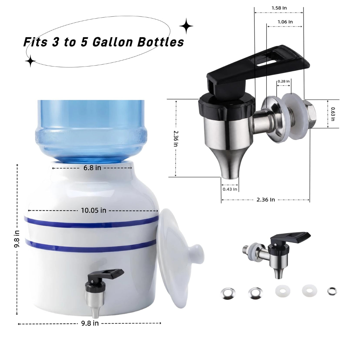 Ceramic Water Dispenser for 3 to 5 Gallon Jugs K981374
