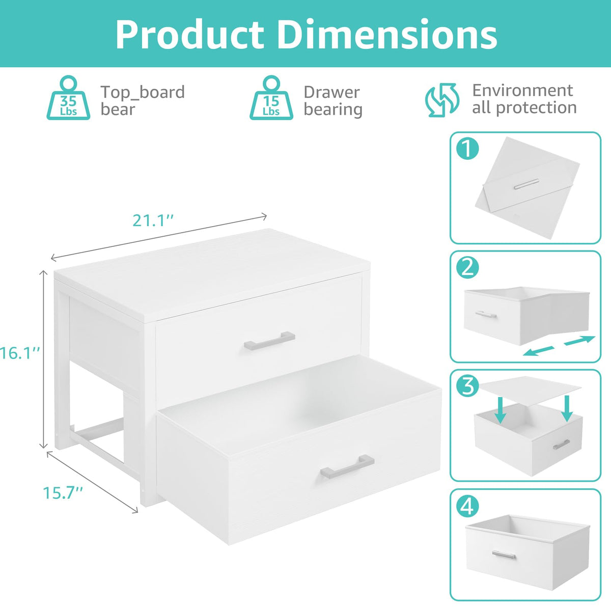 White 2 Drawer Fabric Storage Dresser D883