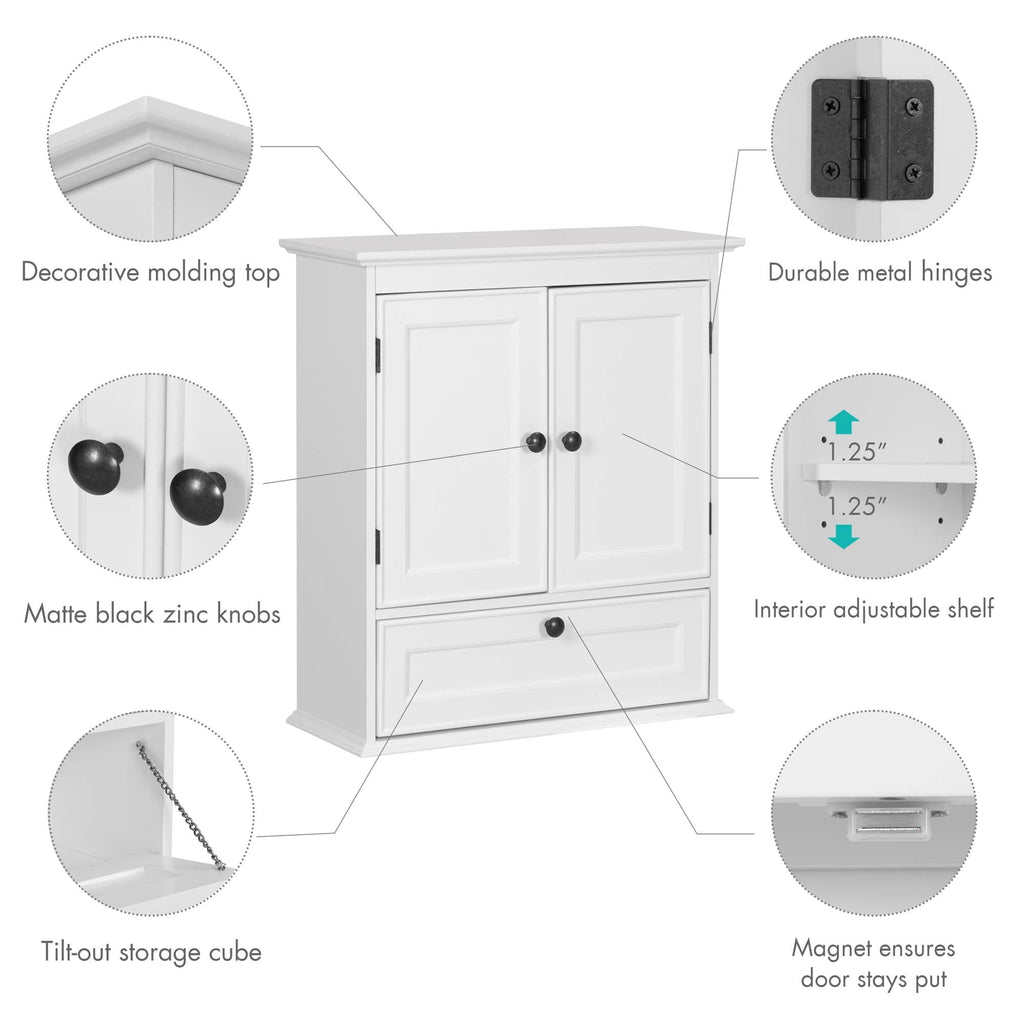 White Bathroom Wall Cabinet with Doors D973626