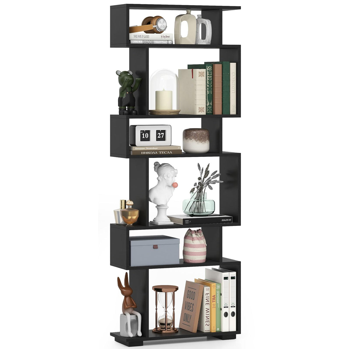 6-Tier S-Shaped Wooden Bookshelf T993