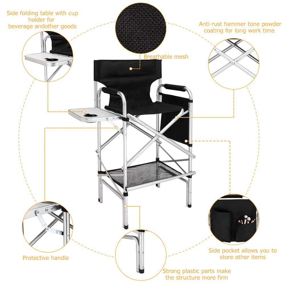 Black Folding Director Chair with Side Table G137816
