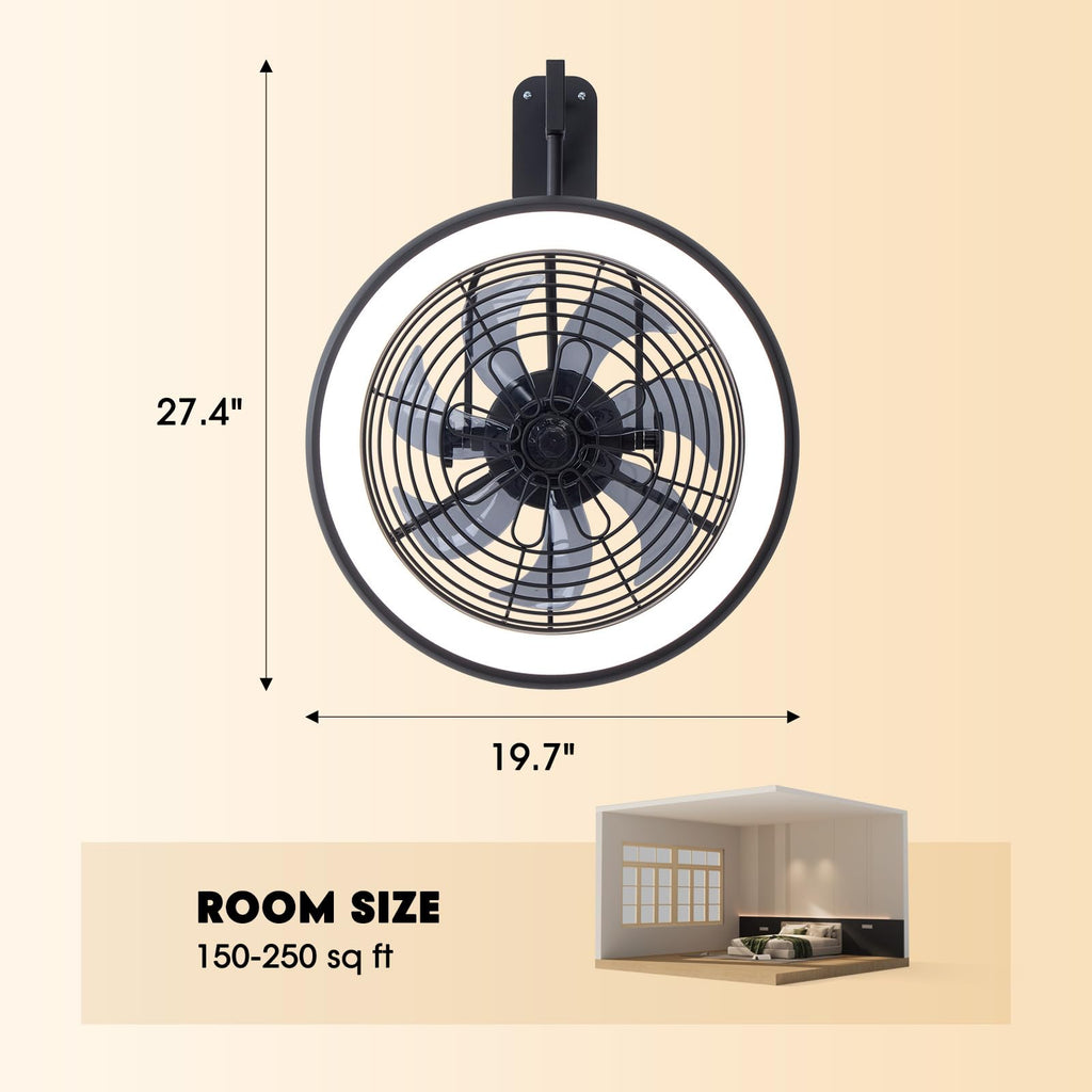 Wall Mounted Fan with Lights, 20” 6 Speeds Reversible Dimmable L7030