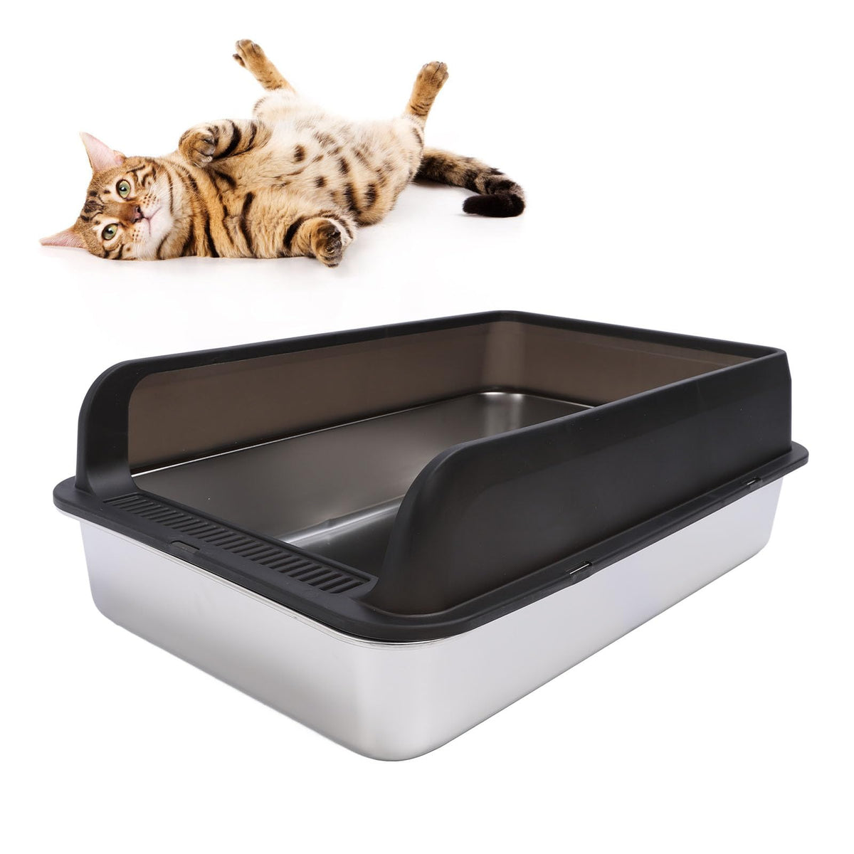 Stainless Steel High Sided Cat Litter Box with Lid Y292561