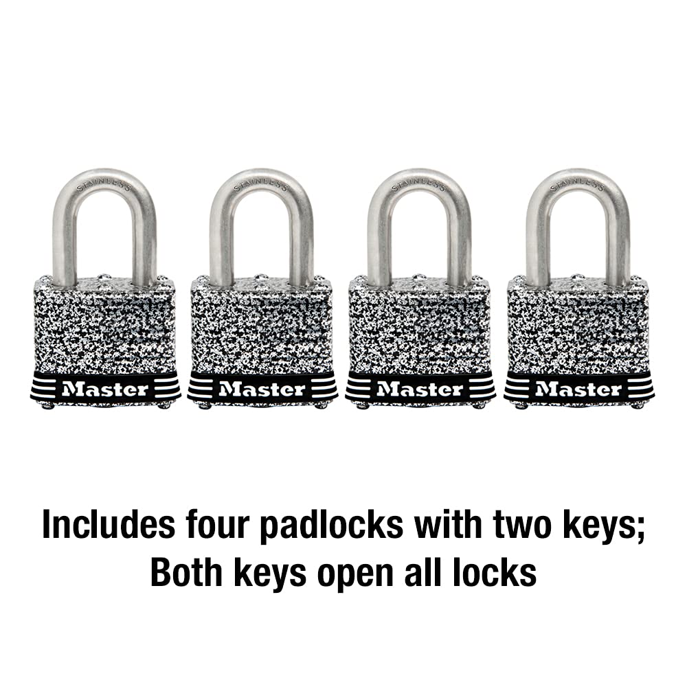 Stainless Steel Outdoor Padlock with Key, 4 Pack U683