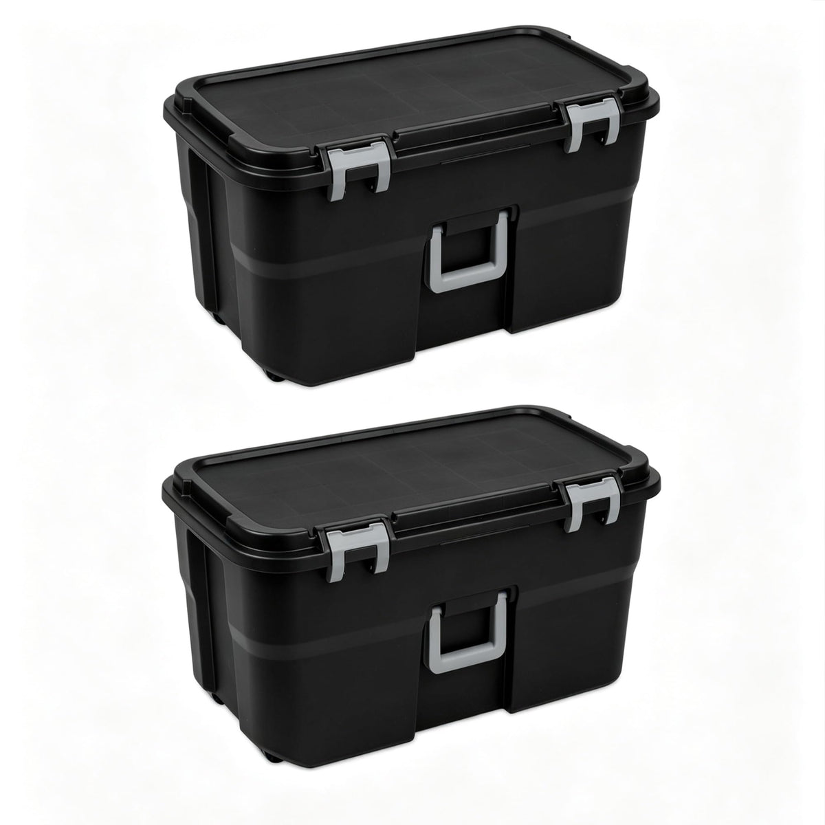 Black 2 Pack 22 Gallon Wheeled Plastic Storage Trunk B79565