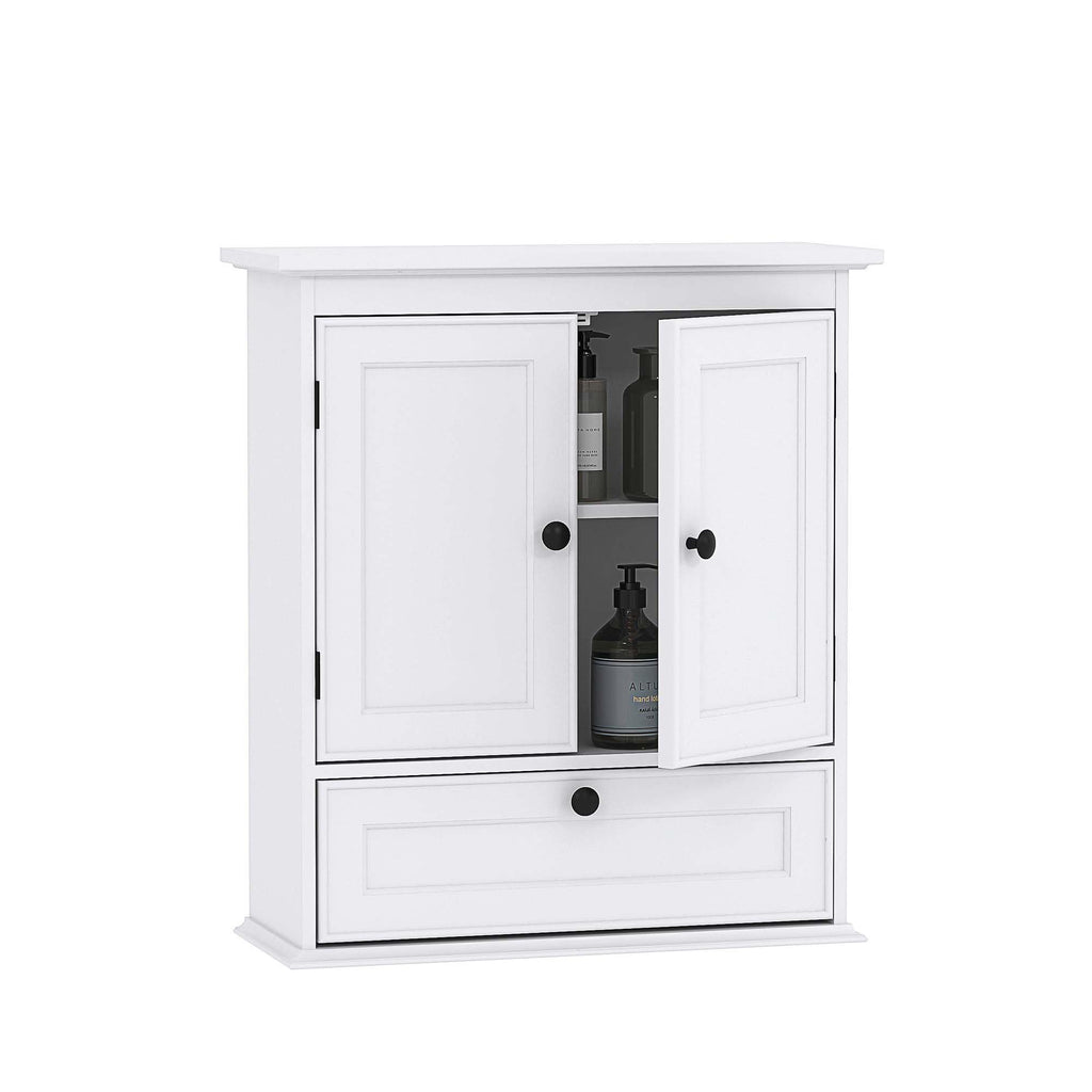 White Bathroom Wall Cabinet with Doors D973626