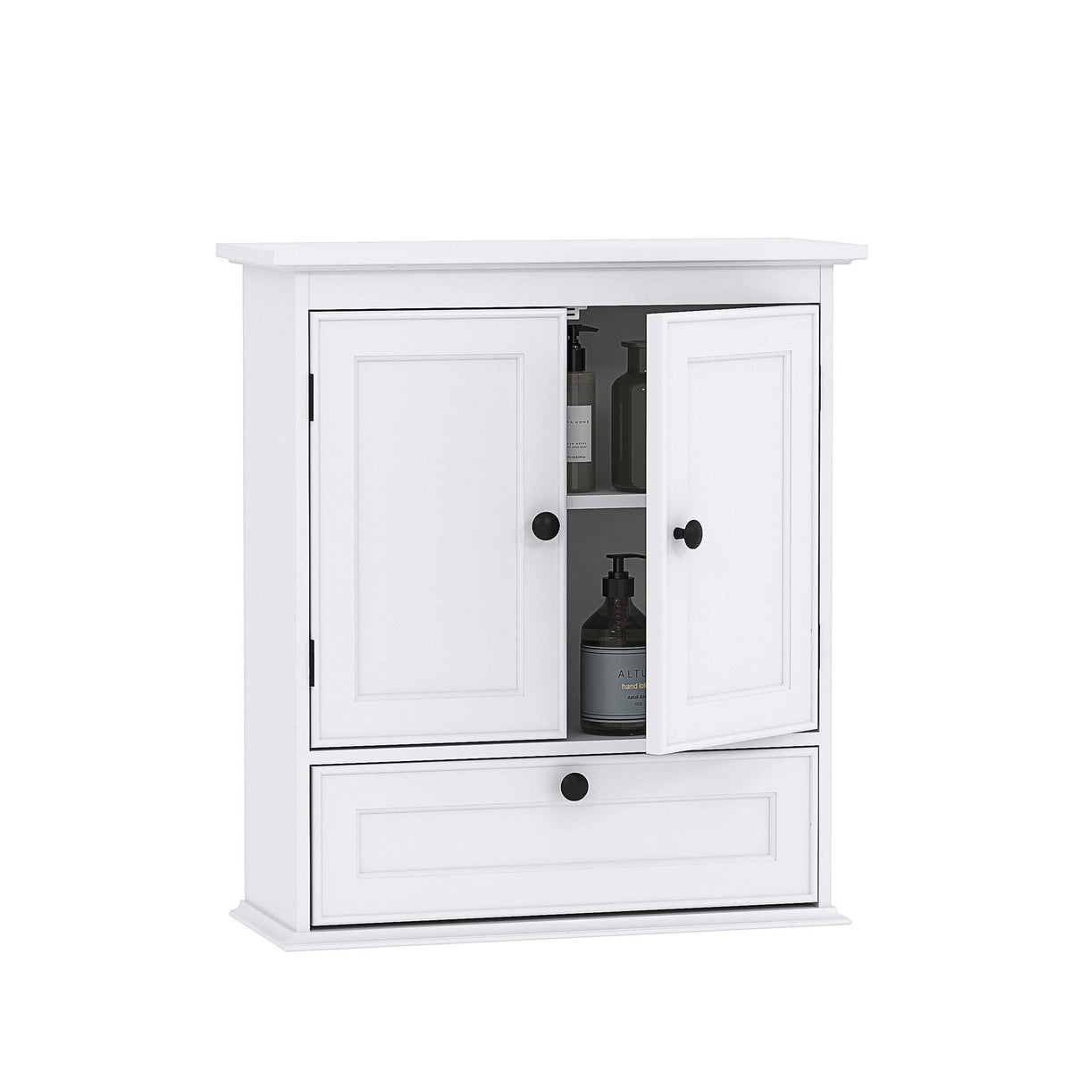 White Bathroom Wall Cabinet with Doors D973626
