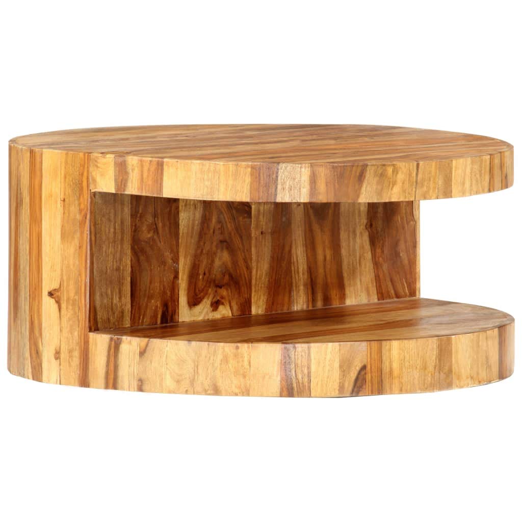 25.6" Solid Sheesham Wood Round Coffee Table with Storage Shelf A618948