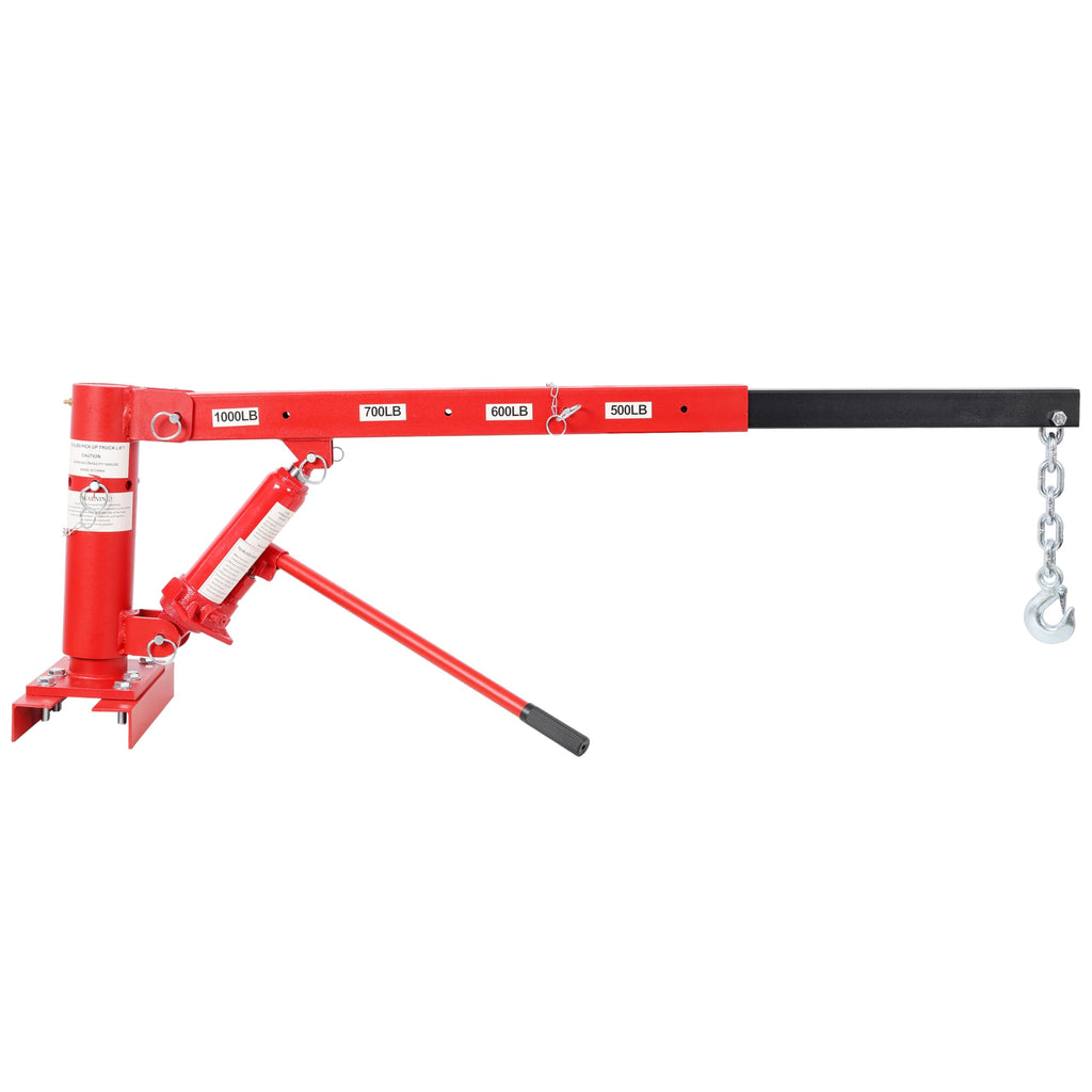 Hydraulic Pickup Truck Crane, 1000 lbs Capacity, 360° Swivel, Red L621