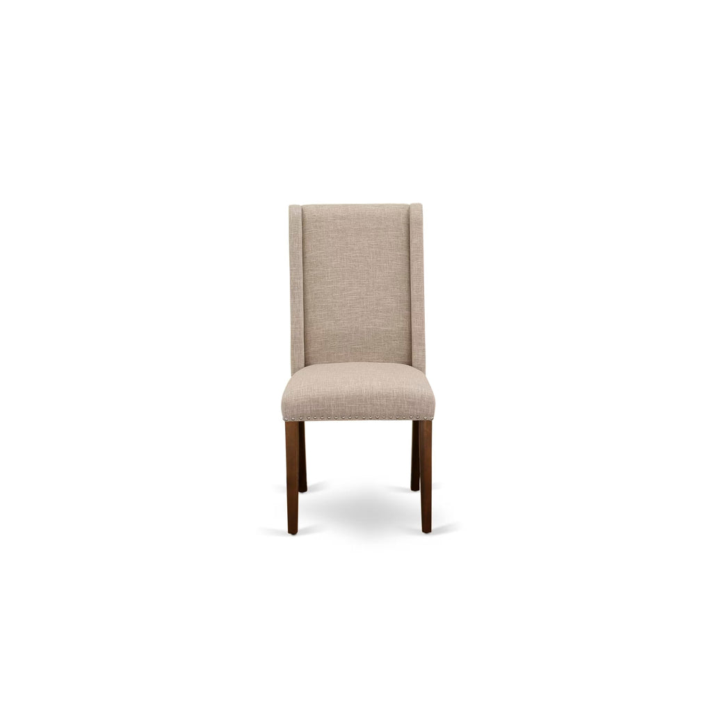 5-piece Wooden Dining Room Set with 4 Light Tan Linen Chairs W29310