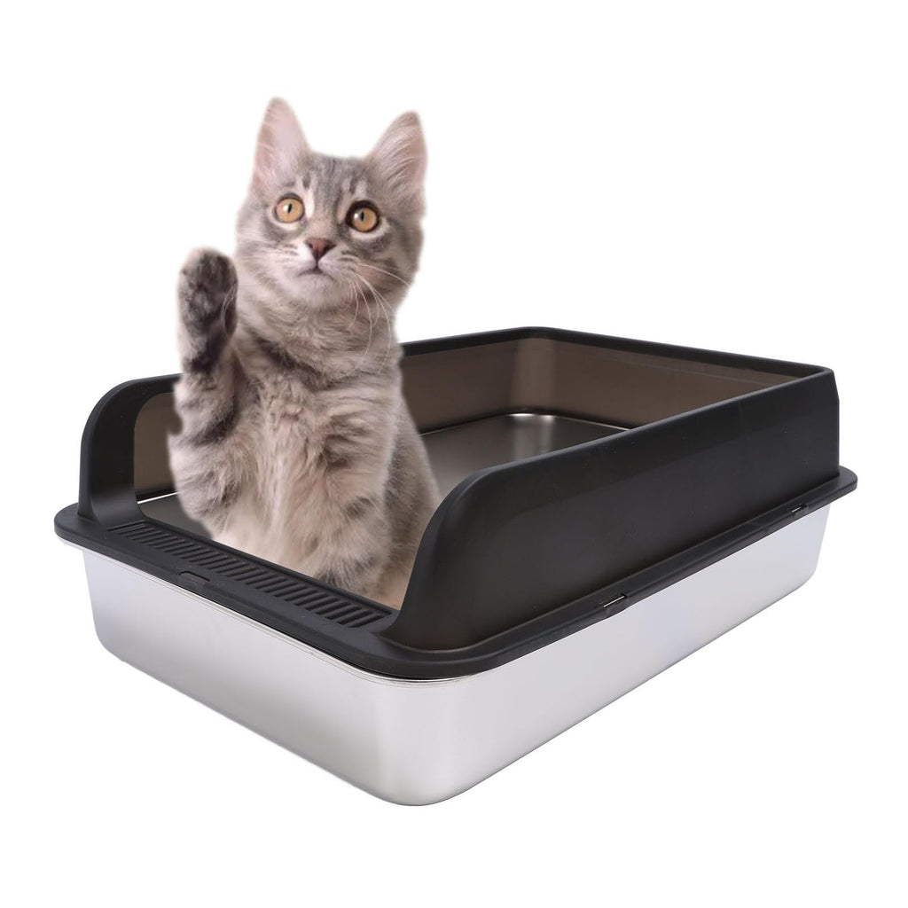 Stainless Steel High Sided Cat Litter Box with Lid Y292561