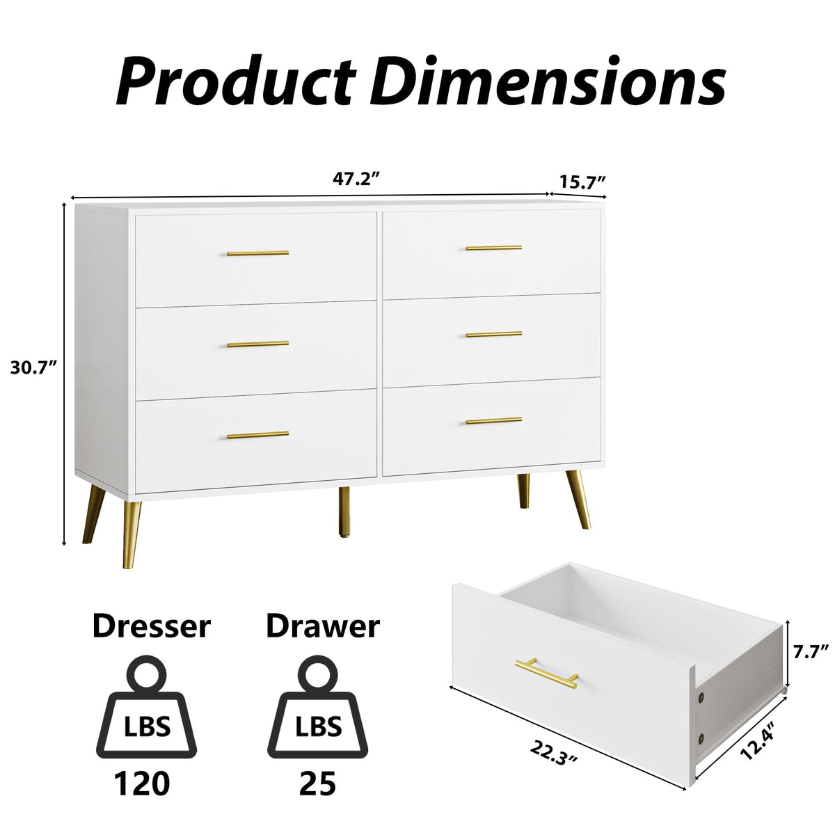 White 6 Drawer Dresser B31165