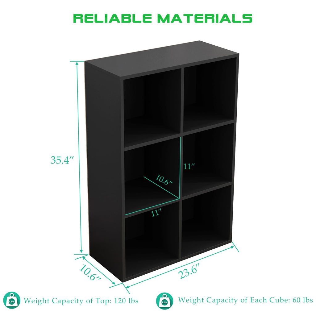 Black 6-Cube Storage Shelf Bookcase F10153