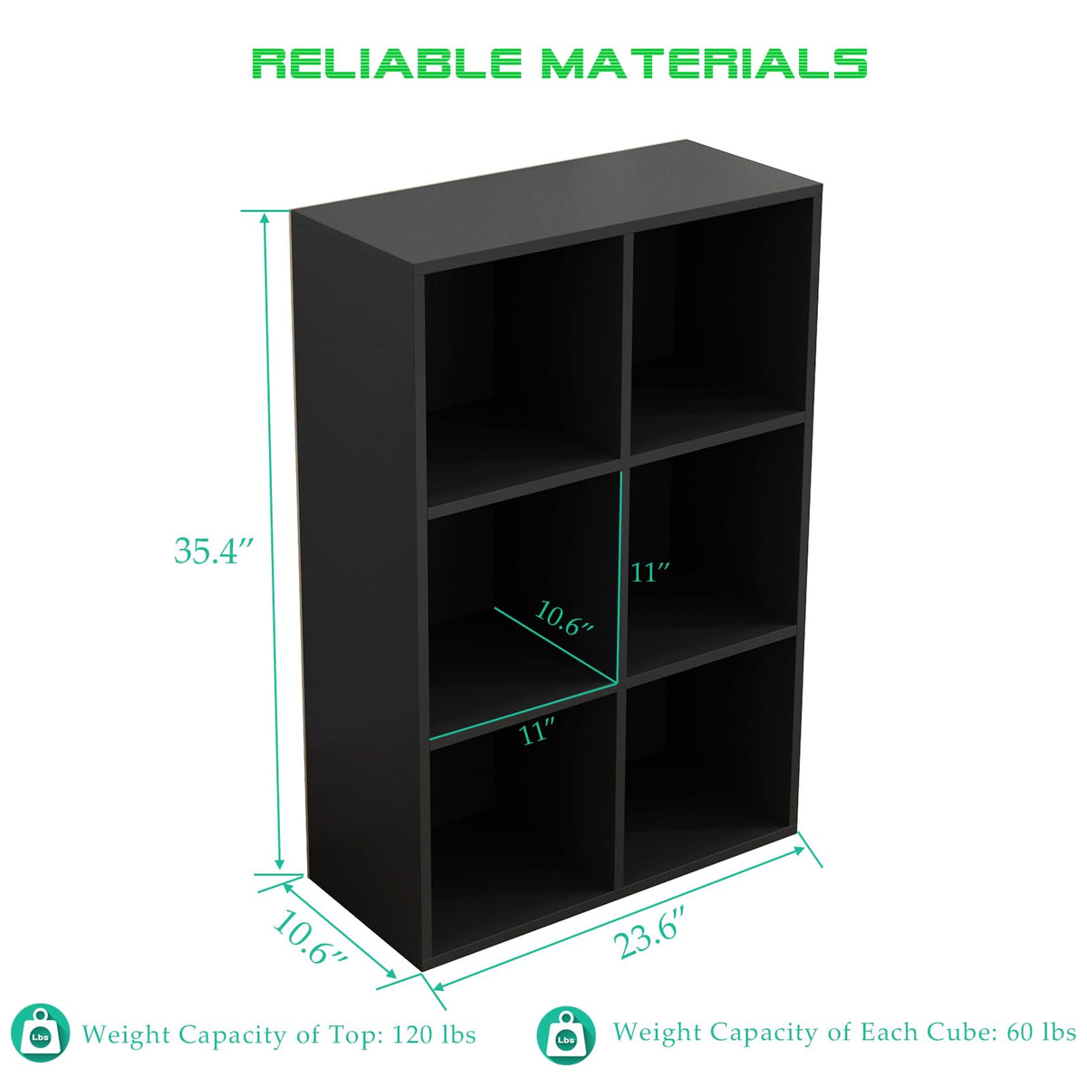 Black 6-Cube Storage Shelf Bookcase F10153