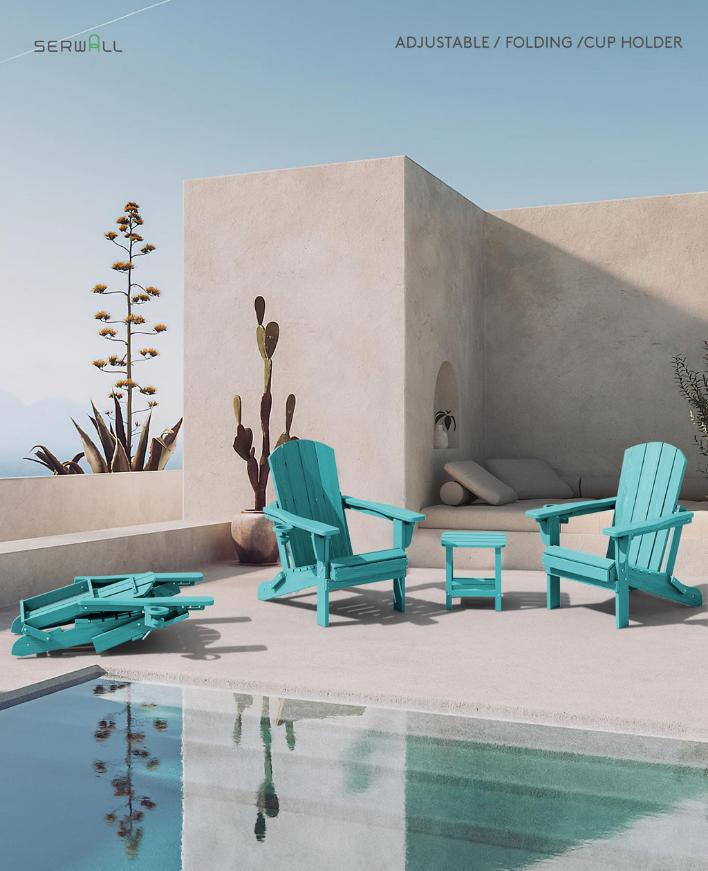 Folding Adjustable Adirondack Chair with Cup Holder V289827
