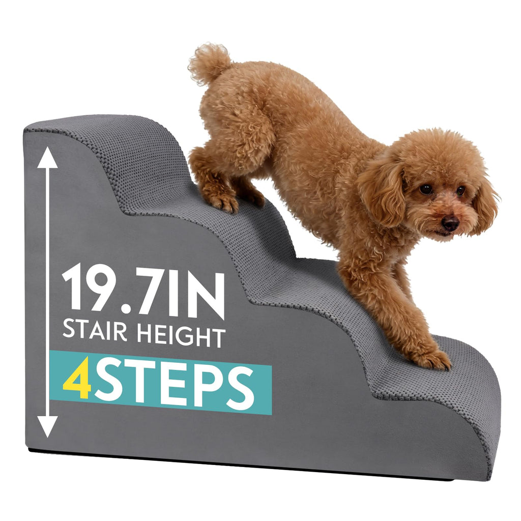 19.7" H 4-Steps Dog Stairs with 30D High Density Foam, Corduroy Fabric, Non-Slip Bottom P651891