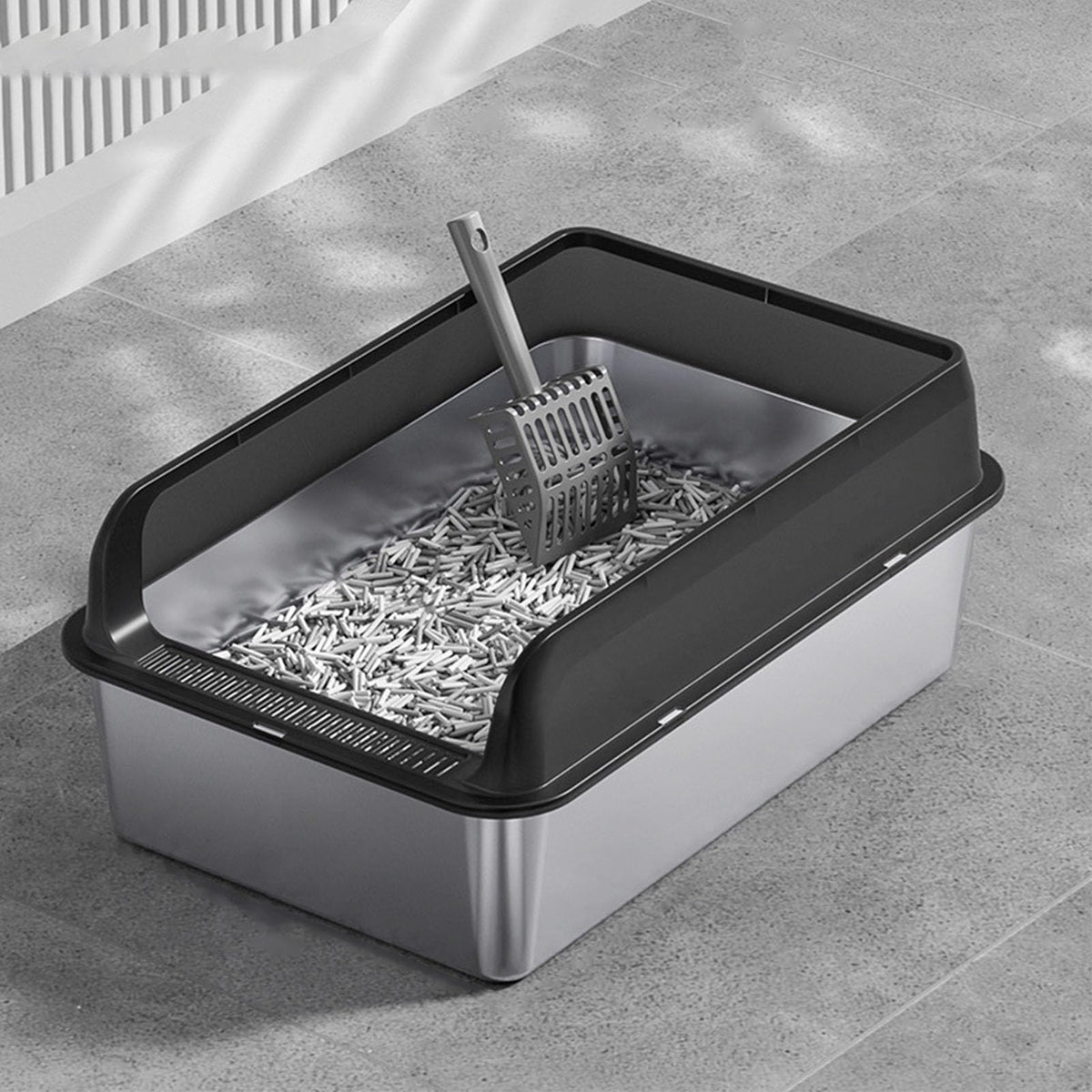 Stainless Steel High Sided Cat Litter Box with Lid Y292561