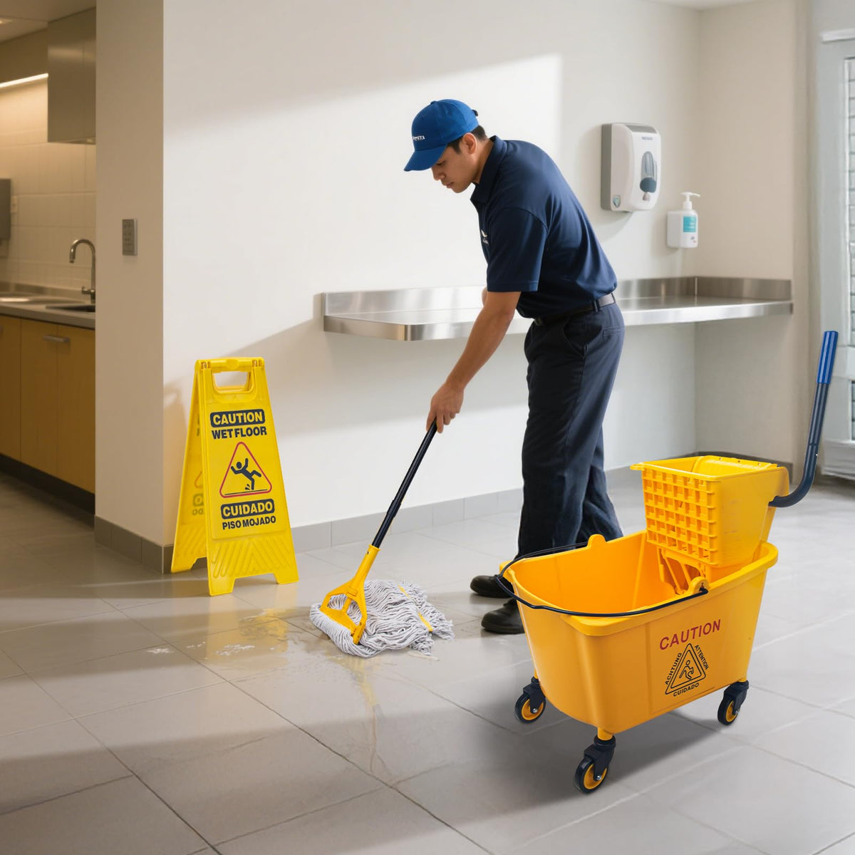 35 Qt Side Press Mop Bucket on Wheels Set, Yellow M4153