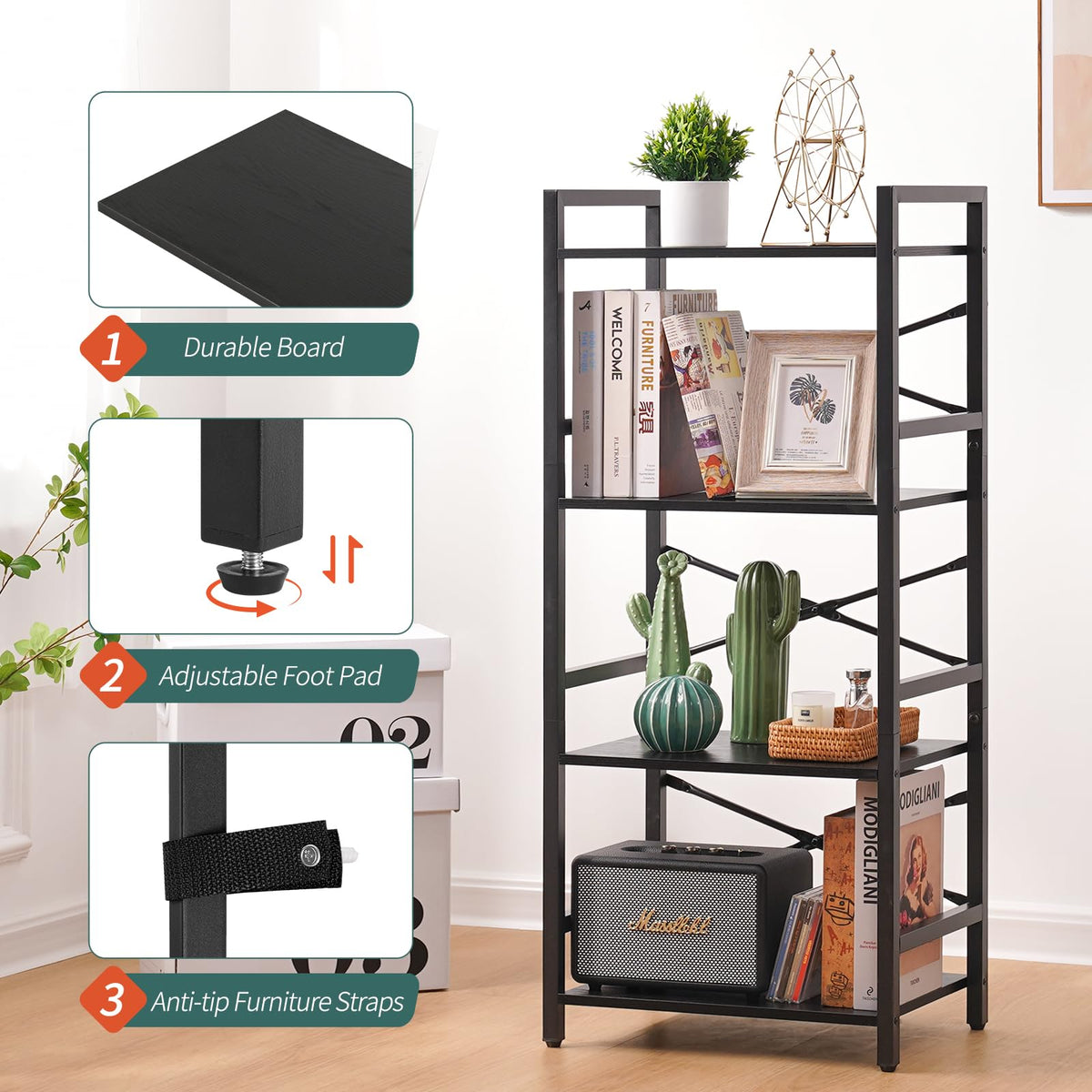 4 Tier Metal Wood Bookshelf C88335