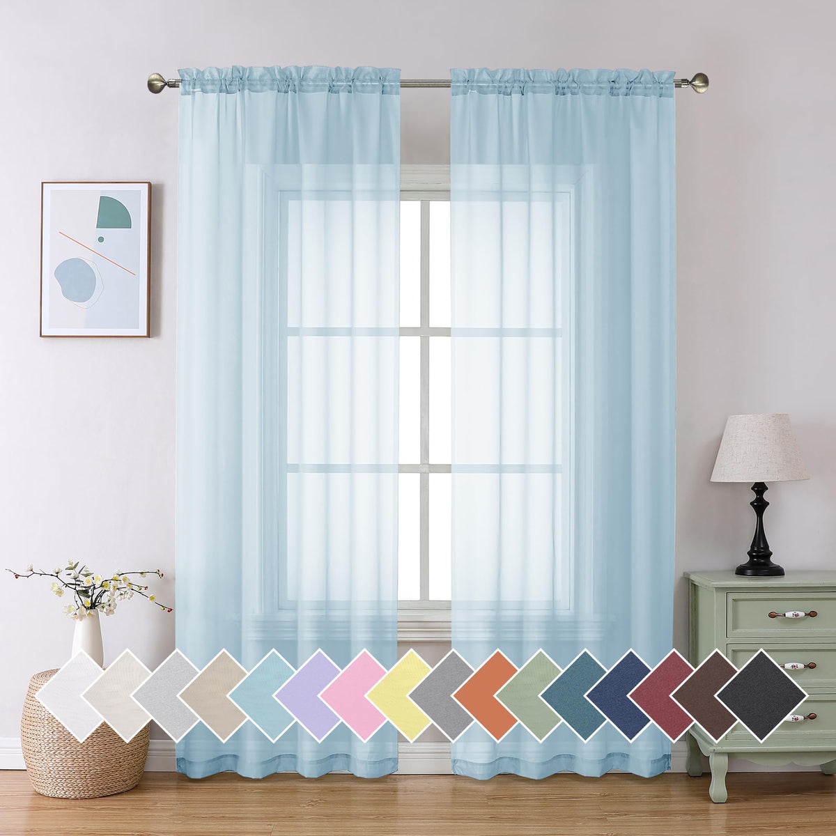 2 Pack Sky Blue Sheer Curtain Drapes 84 Inch Length 2 Panels D9117