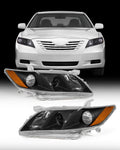 Compatible with 2007-2009 Toyota Camry Headlights Assembly Black Housing Amber Reflectors Left and Right Pairs F712302