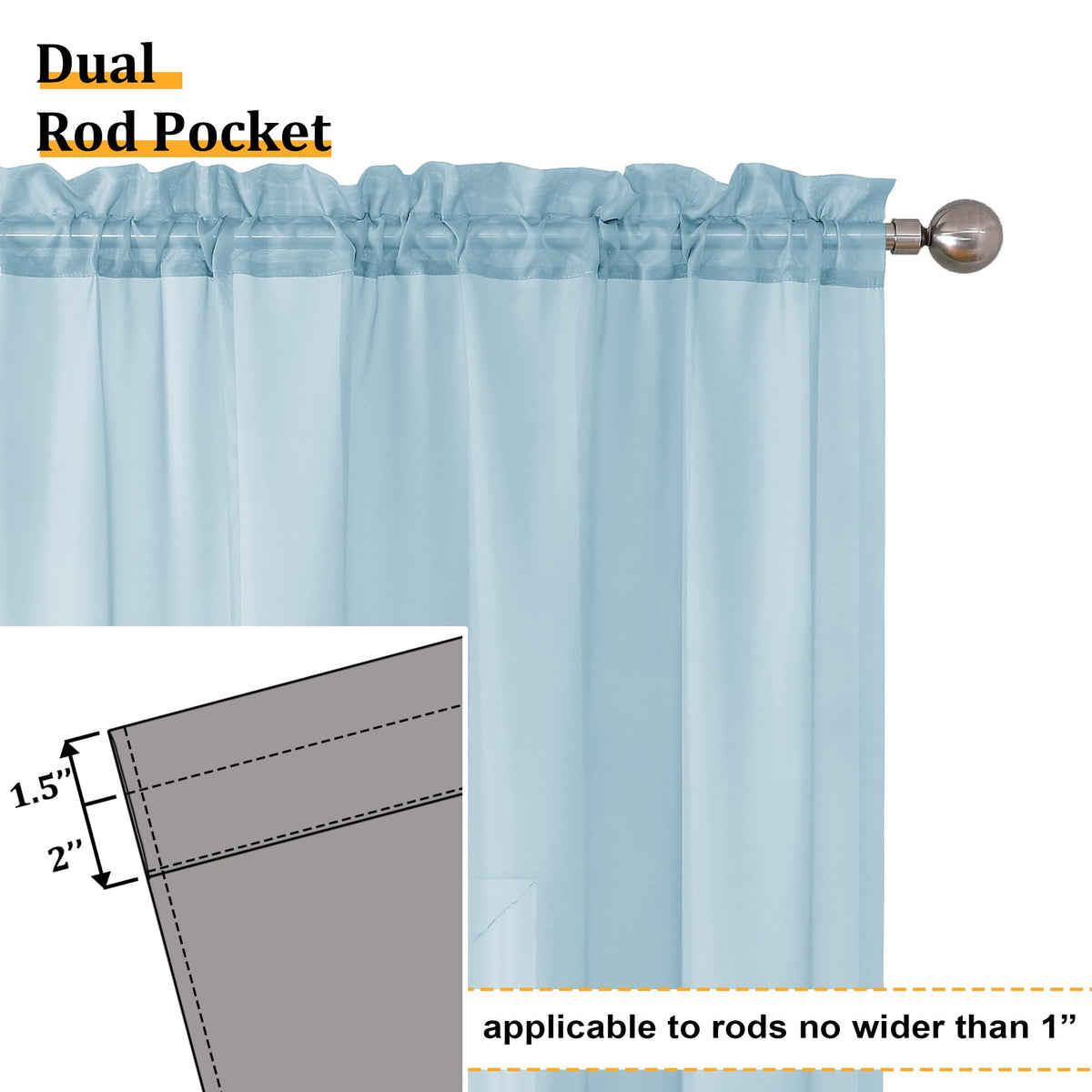 2 Pack Sky Blue Sheer Curtain Drapes 84 Inch Length 2 Panels D9117