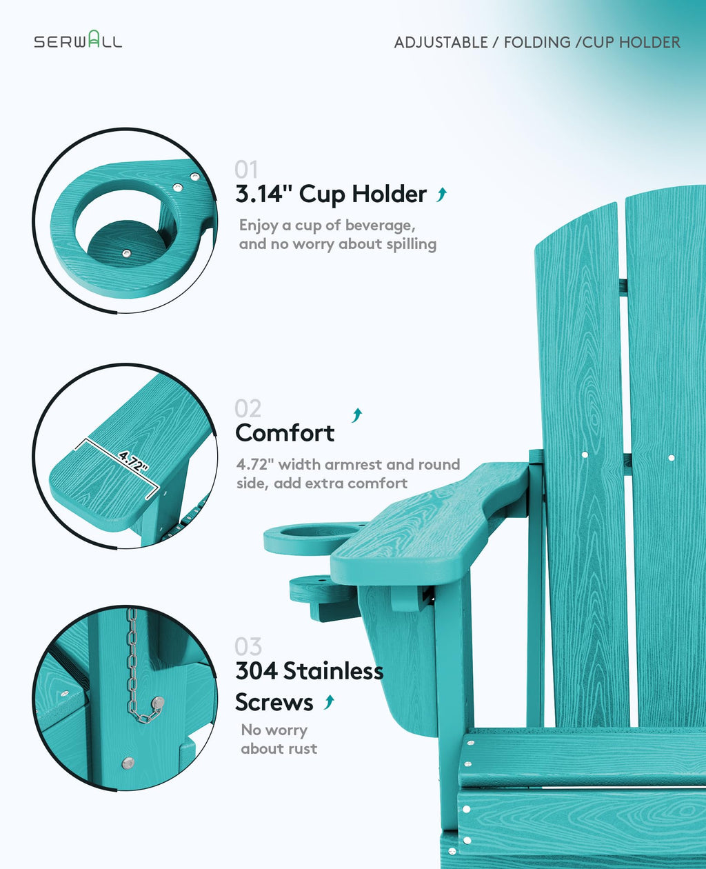 Folding Adjustable Adirondack Chair with Cup Holder V289827
