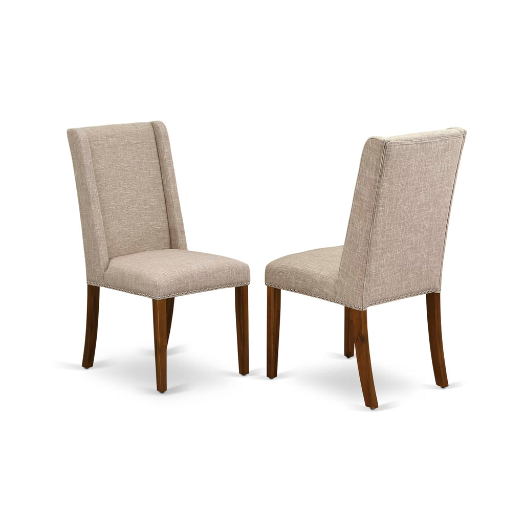 5-piece Wooden Dining Room Set with 4 Light Tan Linen Chairs W29310