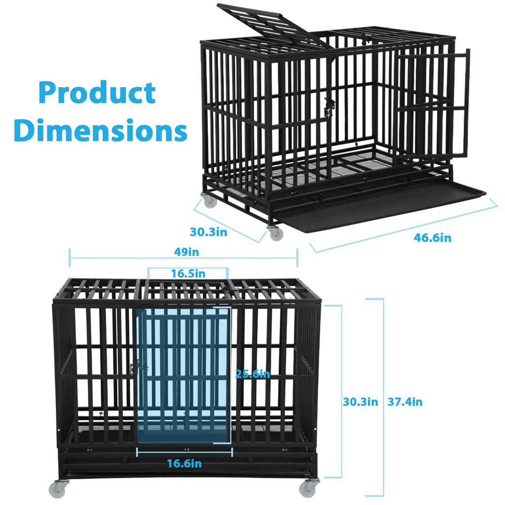 48 Inch Heavy Duty Dog Crate with Plastic Tray Double Doors W1043