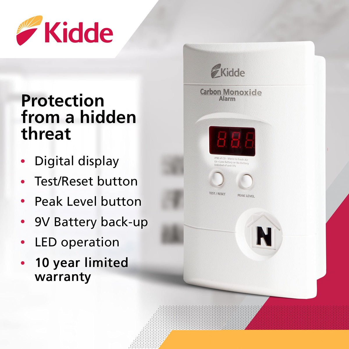 Carbon Monoxide Detector, Plug-In with Digital Display B9354
