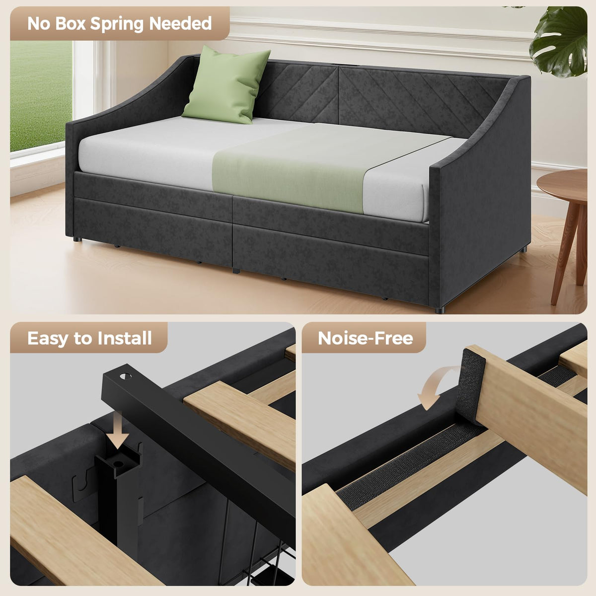 Twin Size Upholstered Daybed with 2 Storage Drawers V98140