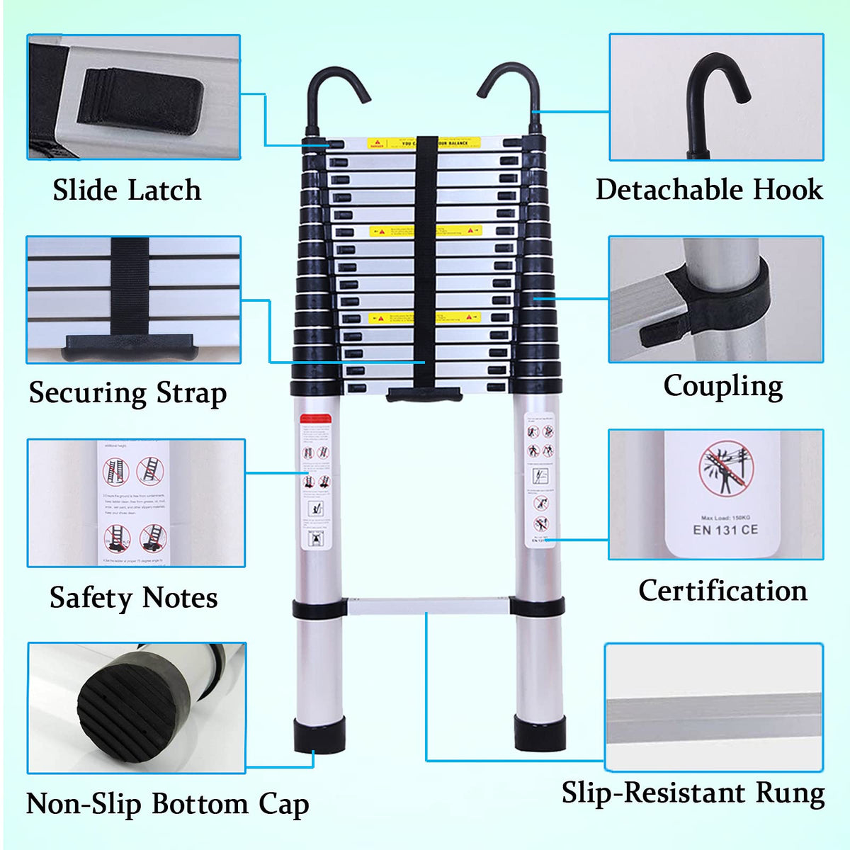 20.5FT Aluminum Telescoping Ladder 330lb K178